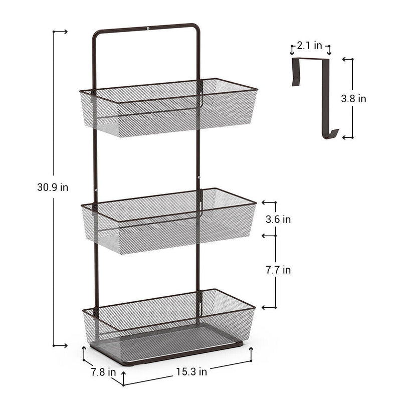 3-Tier Basket Hanging Heavy Duty Over The Door Organizer Shelf Storage - Fry's Superstore