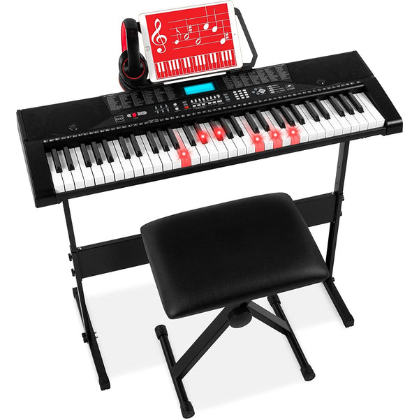 61-Key Beginners Electronic Keyboard Piano Set with Lighted Keys, LCD Screen, Headphones - Fry's Superstore