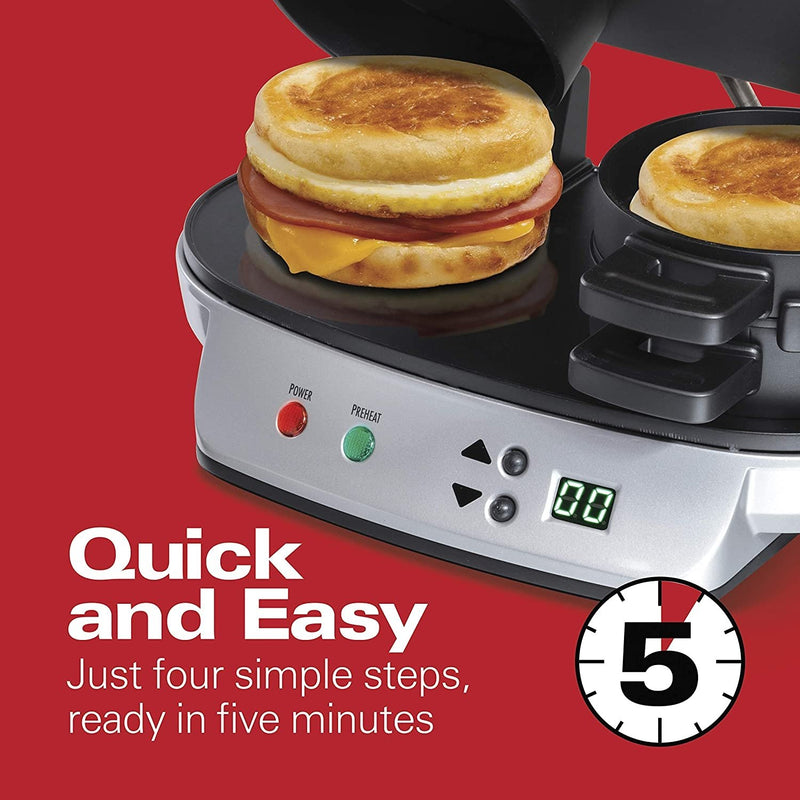 Dual Breakfast Sandwich Maker with Timer, Silver (25490A) - Fry's Superstore