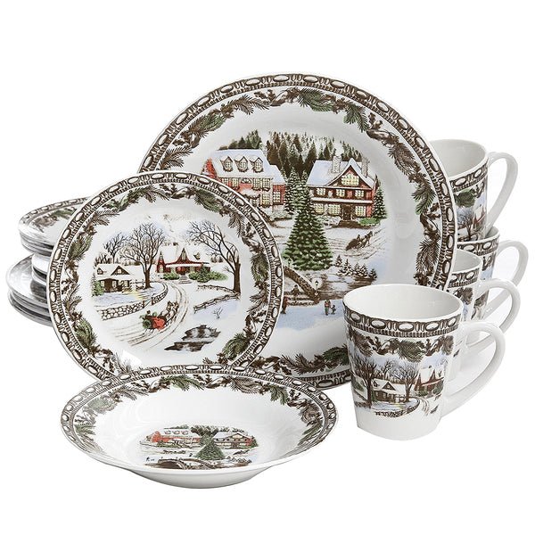 Gibson Home Christmas Toile 16 Piece Dinnerware Set - Fry's Superstore