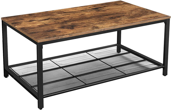 Living Room Coffee Table with Dense Mesh Shelf, Large Storage Space, Rustic Brown - Fry's Superstore