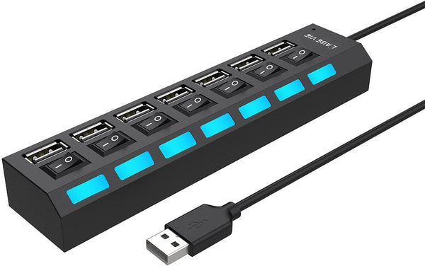Multi-Port USB Splitter with High-Speed Individual ON/Off Switches with LEDs - Fry's Superstore