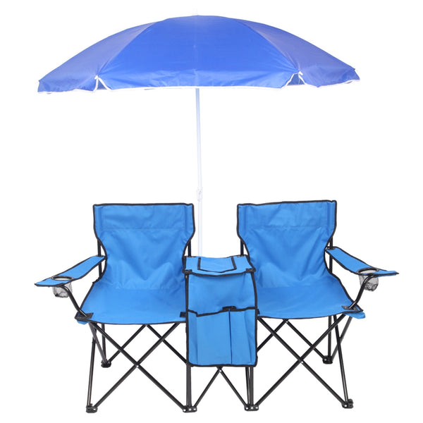 Portable Outdoor 2-Seat Folding Chair with Removable Sun Umbrella Blue - Fry's Superstore