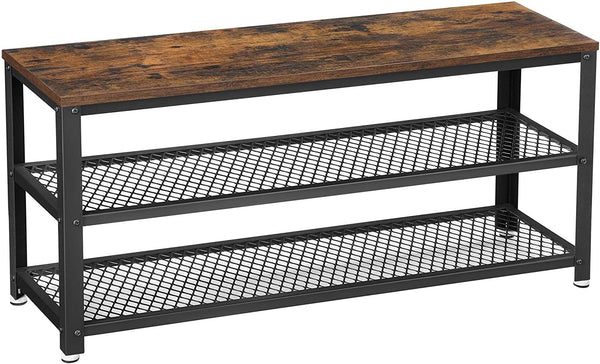 VASAGLE 3-Tier Shoe Rack Bench Steel Frame Rustic Brown and Black - Fry's Superstore