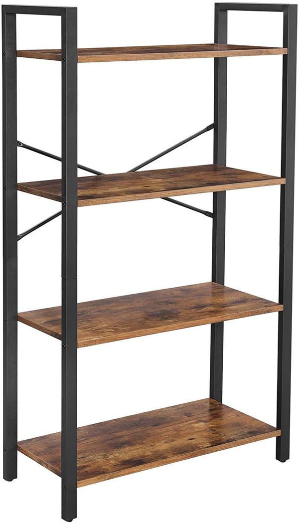 VASAGLE 4-Tier Standing Unit Bookshelf Bookcase Industrial Design Rustic Brown - Fry's Superstore