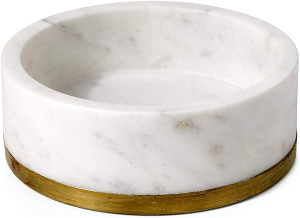 White Marble Decorative Multi-Purpose Bowl with Brass Ring - Fry's Superstore