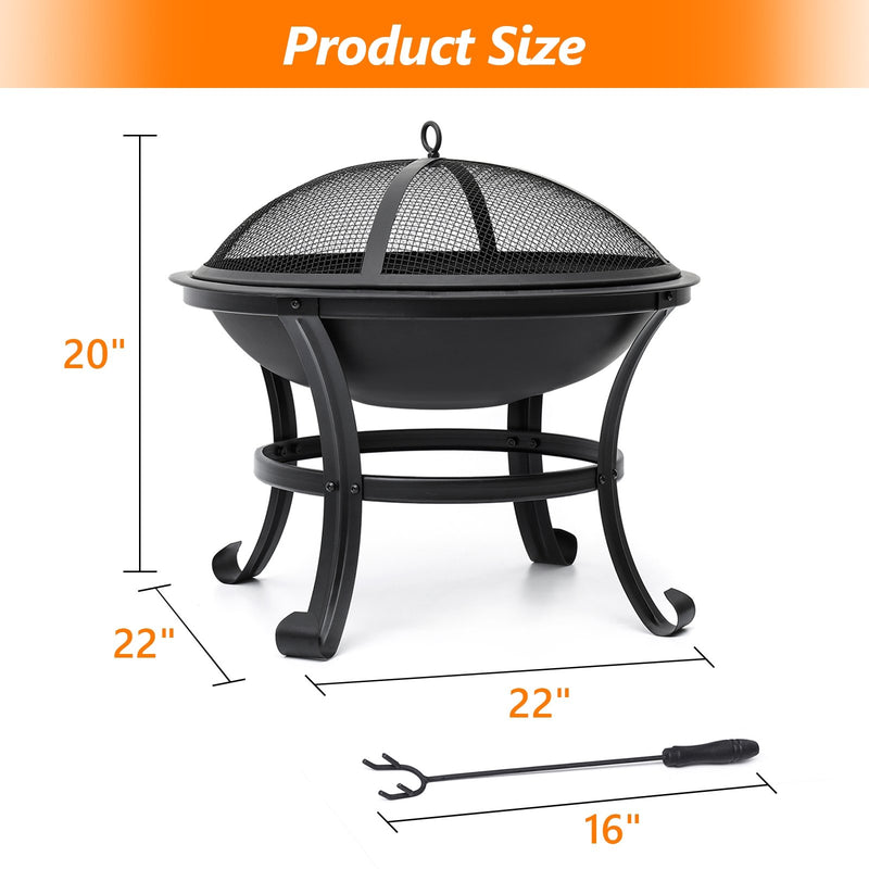 22-inch Fire Pit Steel Wood Burning Small Fire Pit with Spark Screen Log Grate Poker - Fry's Superstore