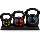 3-Piece Kettlebell Set with Storage Rack Concrete Weights for Home Gym Strength Training - Fry's Superstore