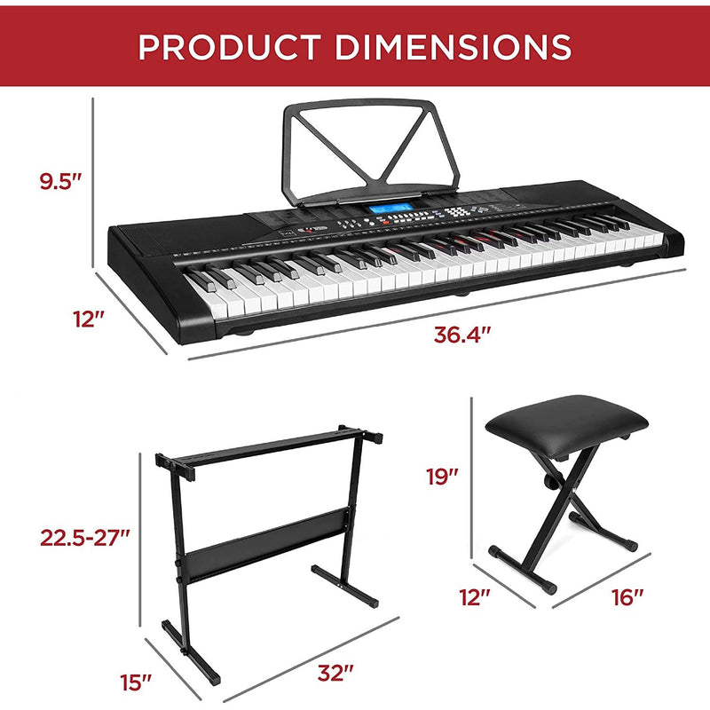 61-Key Beginners Electronic Keyboard Piano Set with Lighted Keys, LCD Screen, Headphones - Fry's Superstore