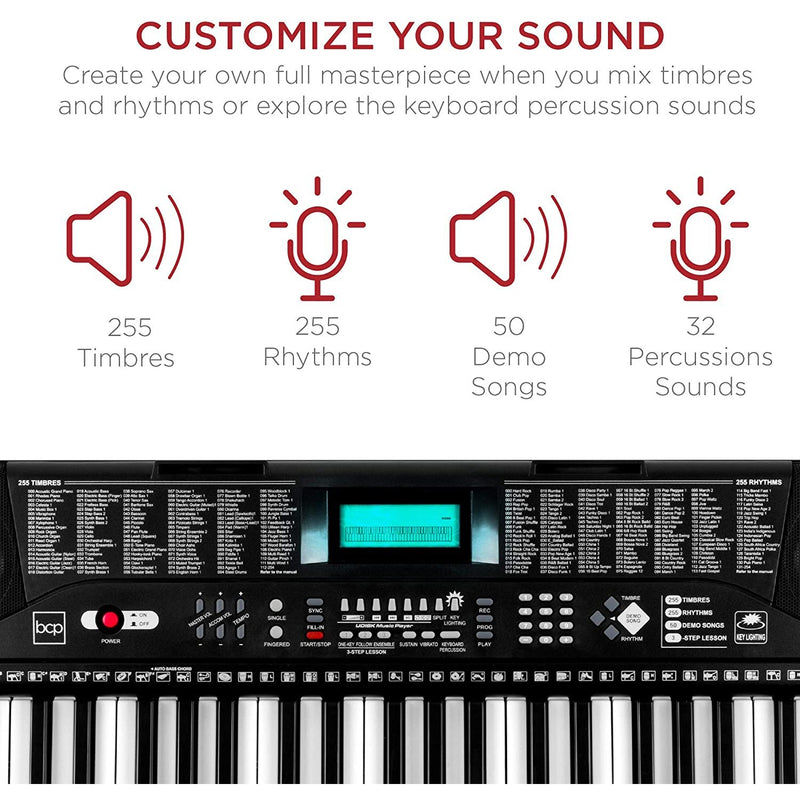 61-Key Beginners Electronic Keyboard Piano Set with Lighted Keys, LCD Screen, Headphones - Fry's Superstore