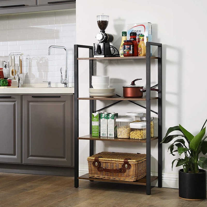 VASAGLE 4-Tier Standing Unit Bookshelf Bookcase Industrial Design Rustic Brown
