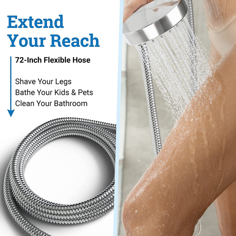 High Pressure All Metal Handheld Shower Head with Hose and Brass Holder - Polished Chrome