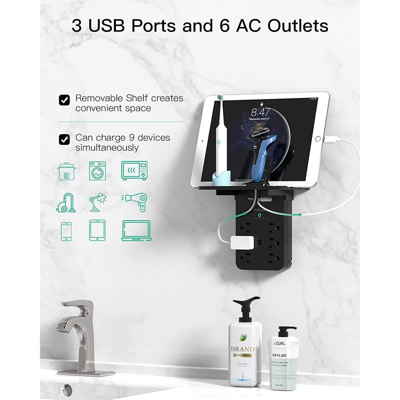 9-in-1 Wall Outlet Extender - Surge Protector 6 AC Outlets Multi Plug Outlet with Shelf - Fry's Superstore