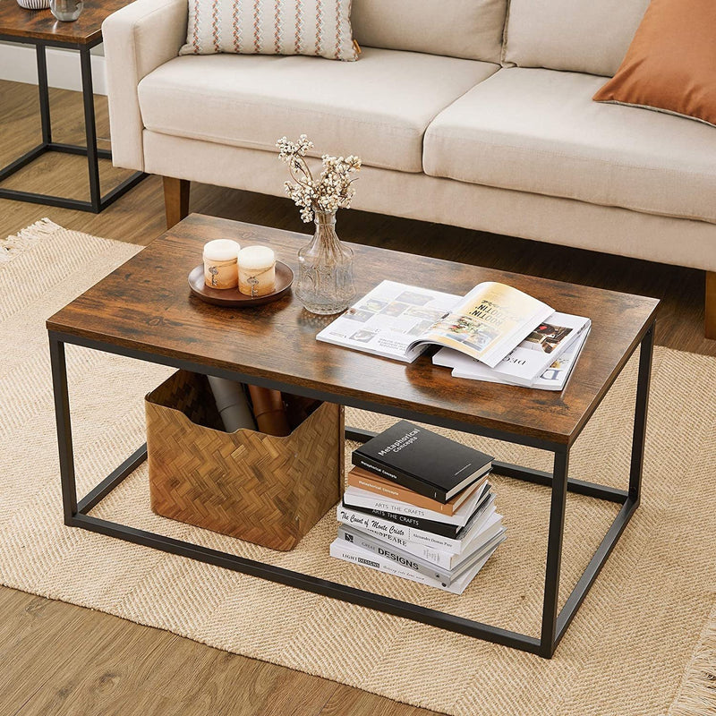 Coffee Table Open Rectangle Living Room Table, Steel Frame, and Wood Panel - Fry's Superstore