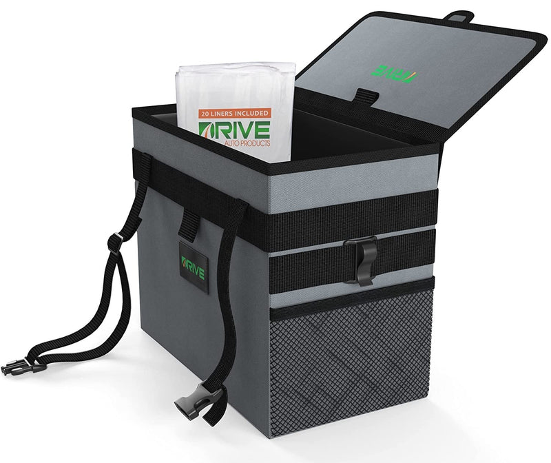 Collapsible, Leakproof Auto Car Trash Can Garbage Bin with Adjustable Strap and 20 Trash Bags - Fry's Superstore