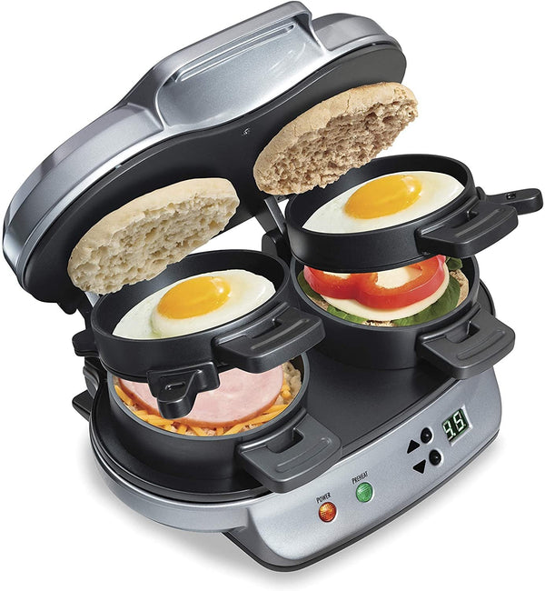 Dual Breakfast Sandwich Maker with Timer, Silver (25490A) - Fry's Superstore