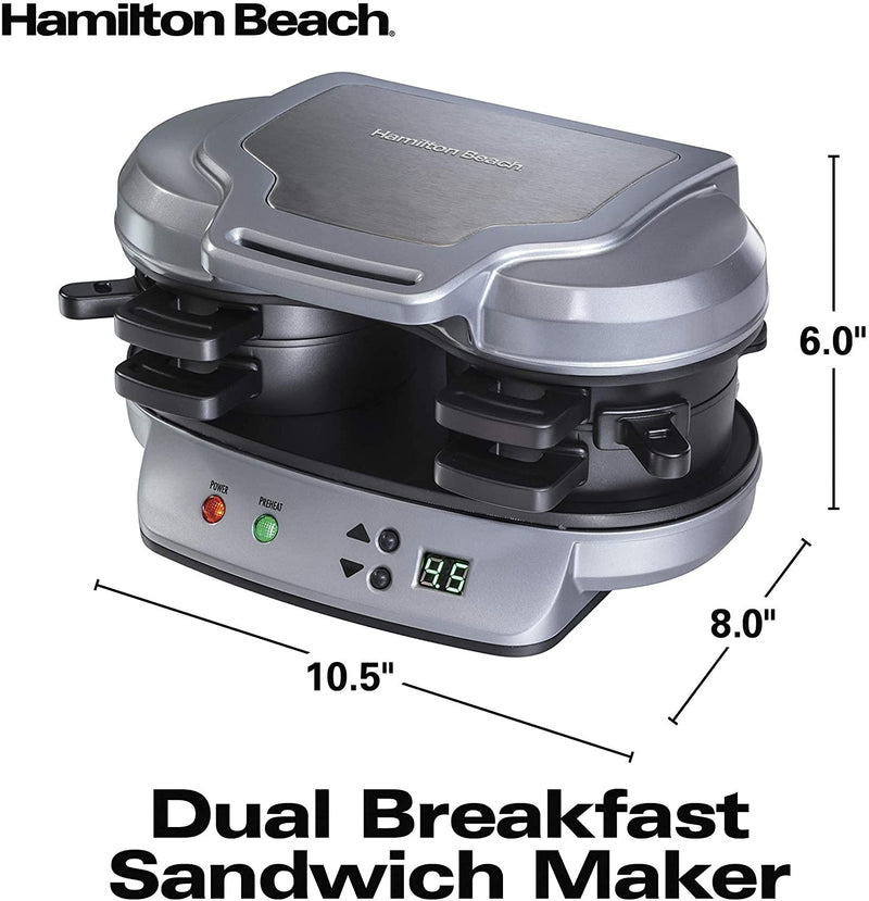 Dual Breakfast Sandwich Maker with Timer, Silver (25490A) - Fry's Superstore