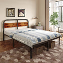 Full-Size Platform Bed Frame with Rustic Solid Wood Headboard, No Box Spring Needed - Fry's Superstore