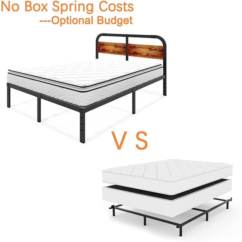 Full-Size Platform Bed Frame with Rustic Solid Wood Headboard, No Box Spring Needed - Fry's Superstore