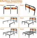 Full-Size Platform Bed Frame with Rustic Solid Wood Headboard, No Box Spring Needed - Fry's Superstore