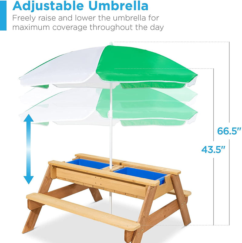 Kids 3-in-1 Sand & Water Wood Outdoor Activity Table, 2 Play Boxes, Removable Top - Green - Fry's Superstore