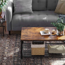 Living Room Coffee Table with Dense Mesh Shelf, Large Storage Space, Rustic Brown - Fry's Superstore