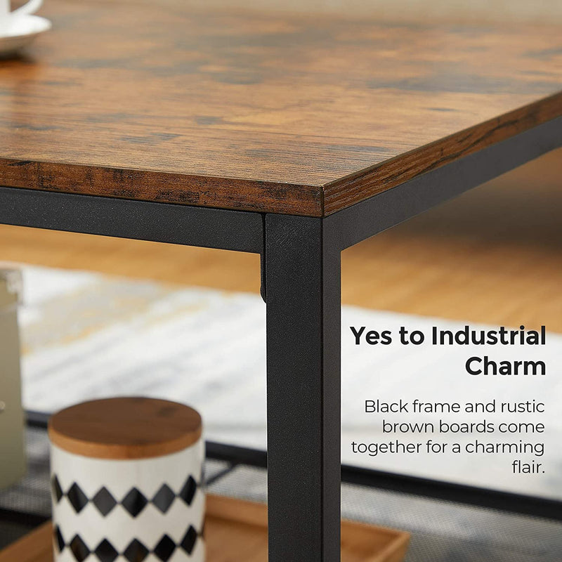 Living Room Coffee Table with Dense Mesh Shelf, Large Storage Space, Rustic Brown - Fry's Superstore