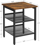Metal Frame End Table, Nightstand with 2 Adjustable Mesh Shelves, Rustic Brown and Black - Fry's Superstore