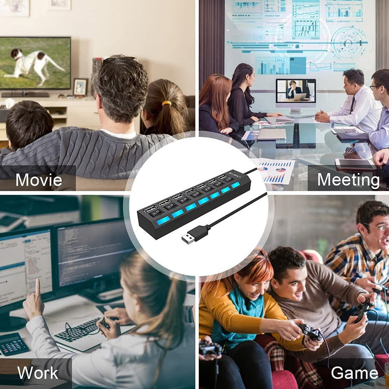 Multi-Port USB Splitter with High-Speed Individual ON/Off Switches with LEDs - Fry's Superstore