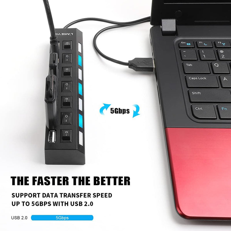 Multi-Port USB Splitter with High-Speed Individual ON/Off Switches with LEDs - Fry's Superstore
