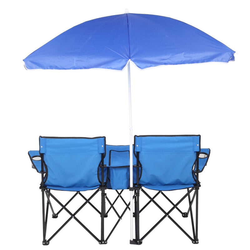 Portable Outdoor 2-Seat Folding Chair with Removable Sun Umbrella Blue - Fry's Superstore