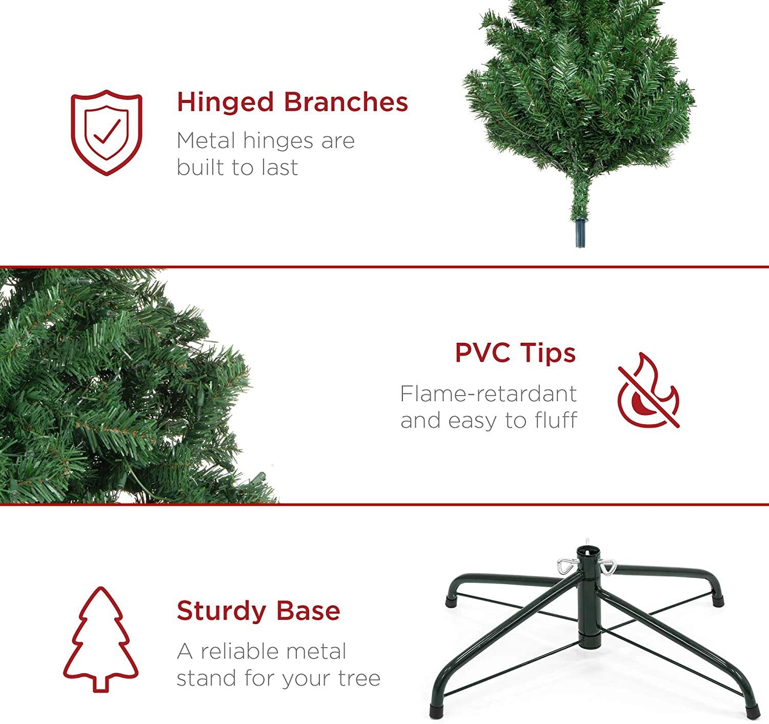 Premium Artificial Holiday Christmas Tree, Foldable Base