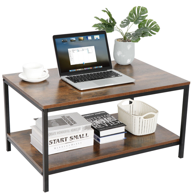 Rustic Wood Coffee Table Rectangular Coffee Table with Storage Shelf Durable 31" - Fry's Superstore