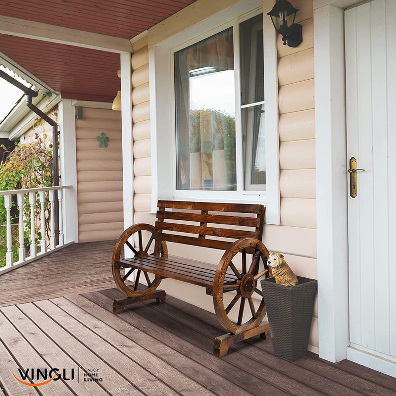 Rustic Wooden Wheel Bench, 41" 2-Person, 55" 3-Person Wagon Slatted Seat - Fry's Superstore