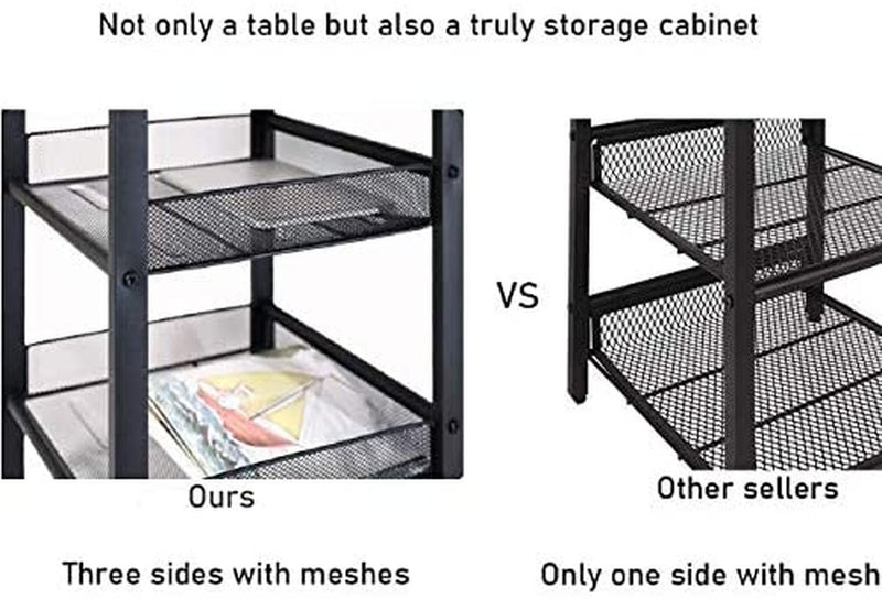 Set of 2 Living Room End Tables, Industrial Bedroom Nightstand Table with Mesh Shelves, Brown - Fry's Superstore