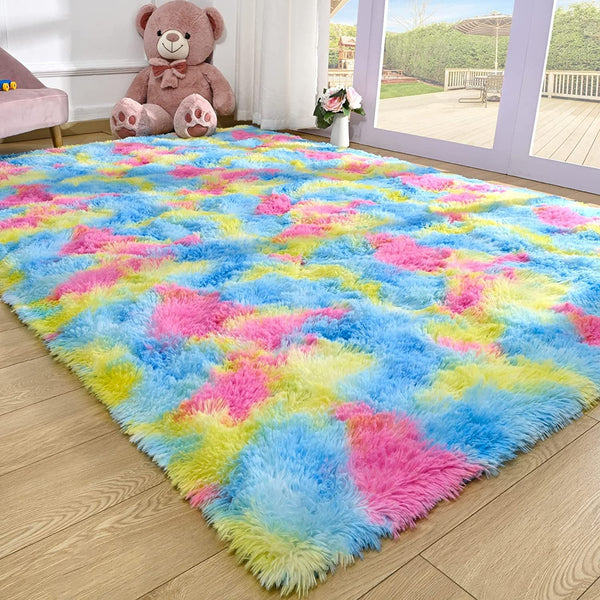 Soft Fluffy Rainbow Rugs for Girls Bedroom, Colorful Plush Rug for Living Room Nursery - Fry's Superstore