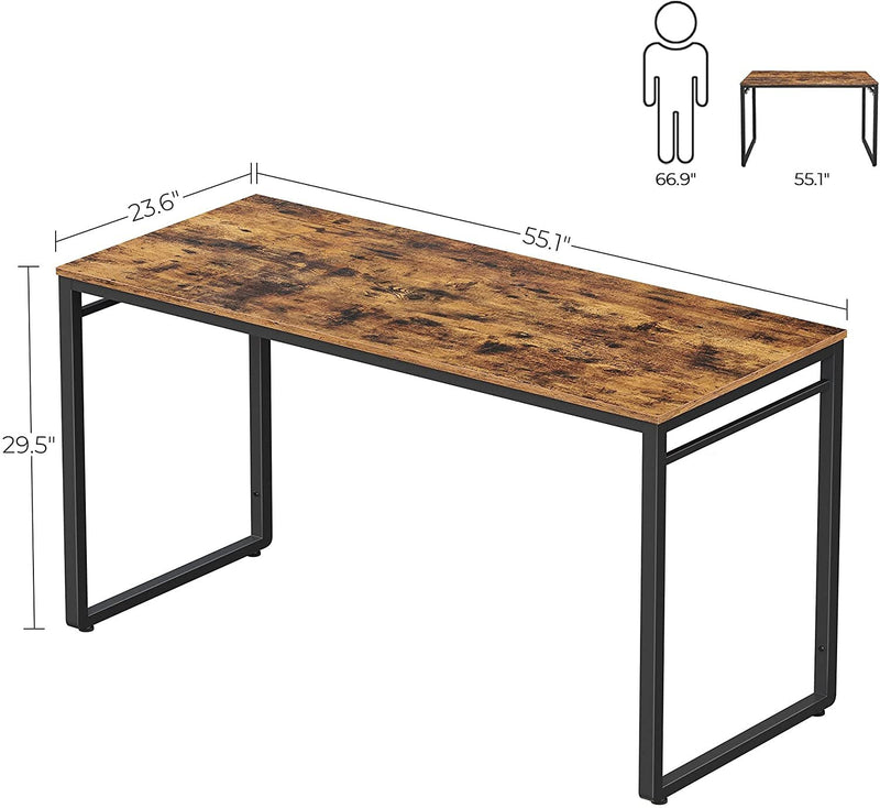 VASAGLE Office Study Computer Writing Desk Table with 8 Hooks, Metal Frame Rustic Brown - Fry's Superstore