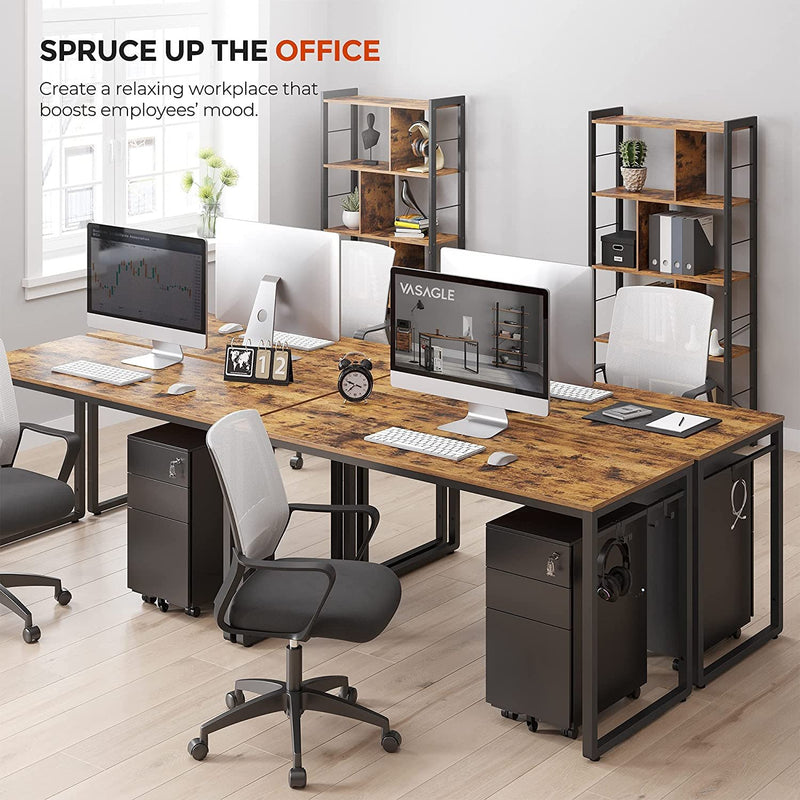 VASAGLE Office Study Computer Writing Desk Table with 8 Hooks, Metal Frame Rustic Brown - Fry's Superstore