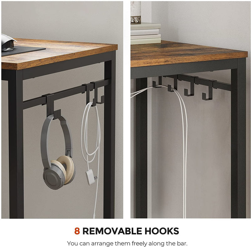 VASAGLE Office Study Computer Writing Desk Table with 8 Hooks, Metal Frame Rustic Brown - Fry's Superstore