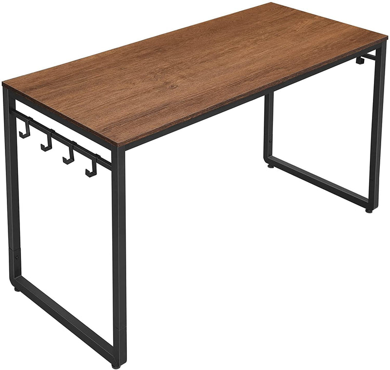 VASAGLE Office Study Computer Writing Desk Table with 8 Hooks, Metal Frame Rustic Brown - Fry's Superstore