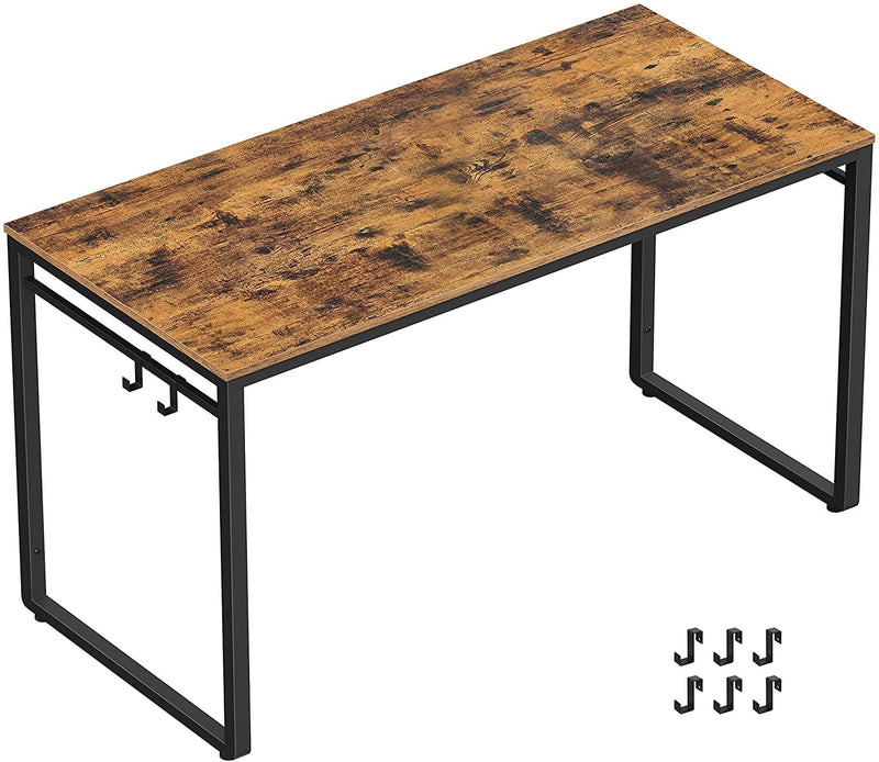 VASAGLE Office Study Computer Writing Desk Table with 8 Hooks, Metal Frame Rustic Brown - Fry's Superstore