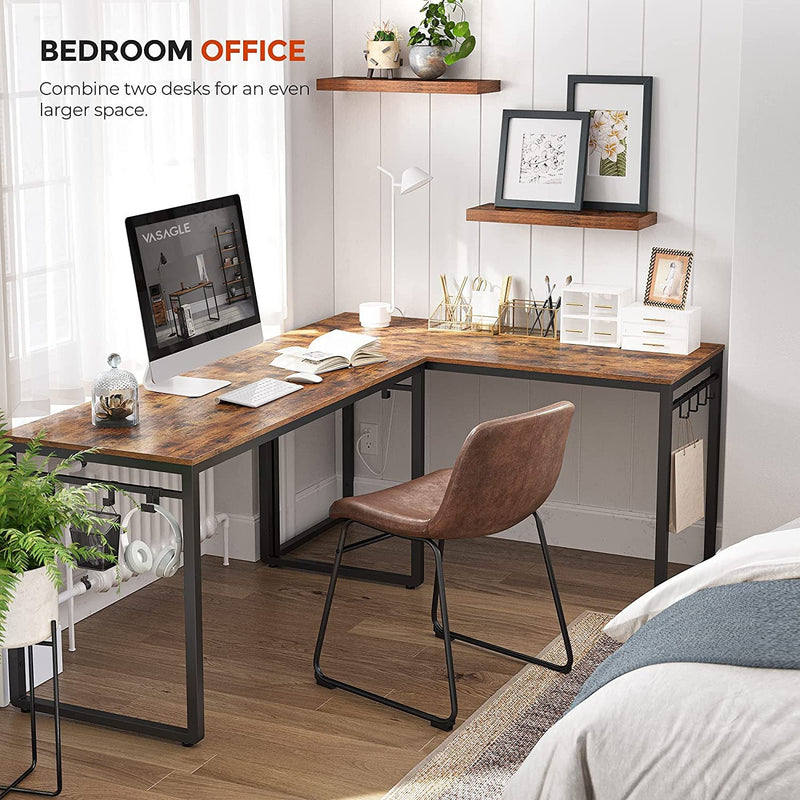 VASAGLE Office Study Computer Writing Desk Table with 8 Hooks, Metal Frame Rustic Brown - Fry's Superstore
