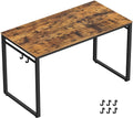VASAGLE Office Study Computer Writing Desk Table with 8 Hooks, Metal Frame Rustic Brown - Fry's Superstore