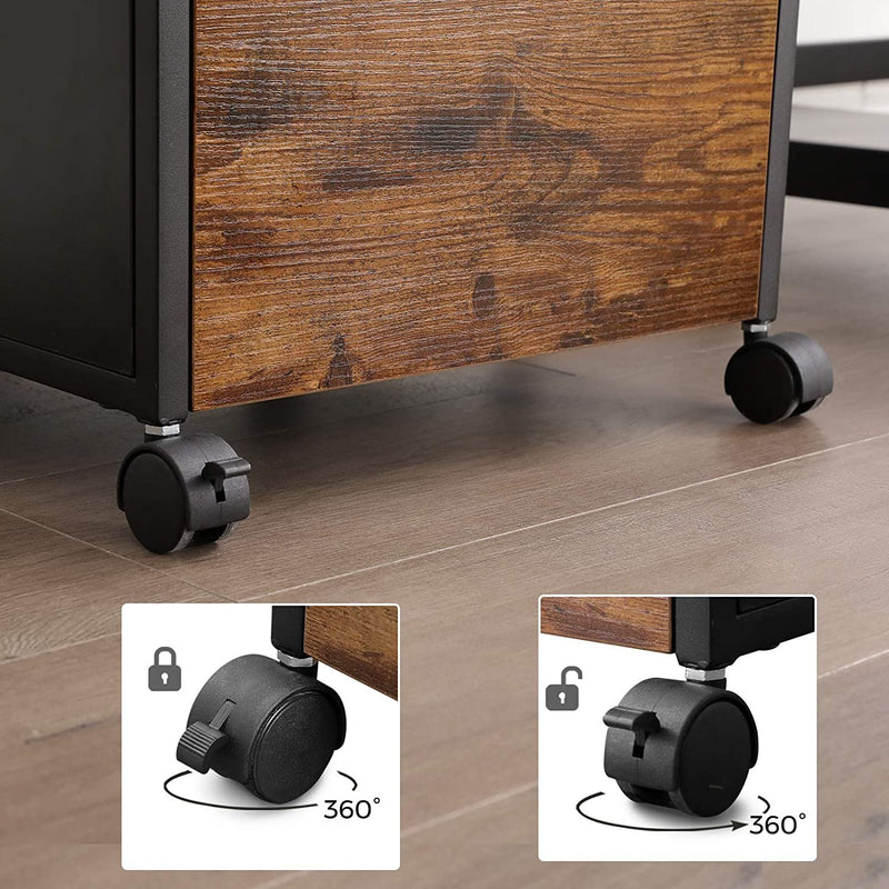 VASAGLE Open Shelf Industrial Rolling Office Filing Cabinet with 2 Drawers Rustic Brown and Black - Fry's Superstore