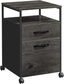 VASAGLE Open Shelf Industrial Rolling Office Filing Cabinet with 2 Drawers Rustic Brown and Black - Fry's Superstore