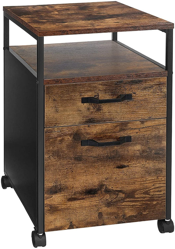 VASAGLE Open Shelf Industrial Rolling Office Filing Cabinet with 2 Drawers Rustic Brown and Black - Fry's Superstore