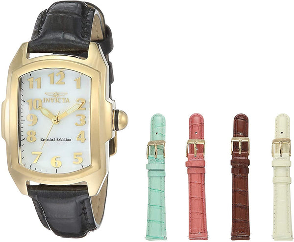 Women's Lupah White Mother-Of-Pearl Dial Black Patent Leather Watch - Fry's Superstore